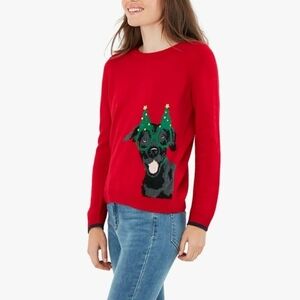 Joules Red Sweater with Festive Dog Design